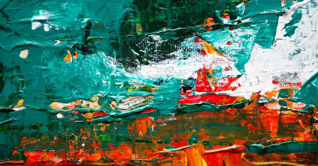 Colorful abstract acrylic painting with bold brush strokes, ideal for modern art lovers.